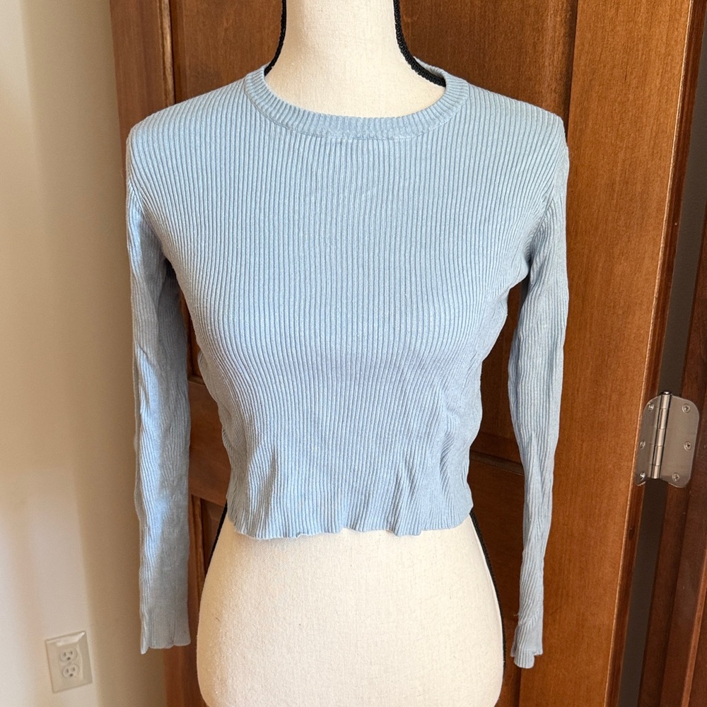 Brandy Melville Sky Blue Ribbed Long Sleeve Tee